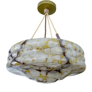 Art Deco Pendant Light in Amber Marble Glass, 1930s For Sale