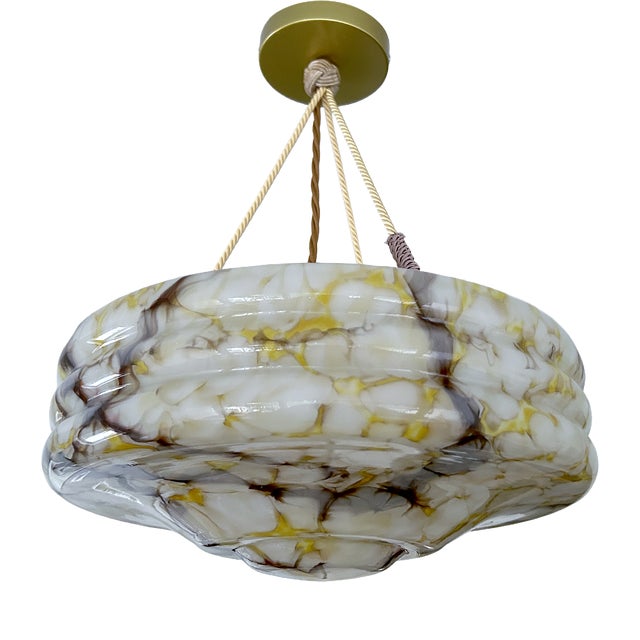 Art Deco Pendant Light in Amber Marble Glass, 1930s For Sale