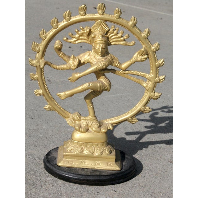 1970s Bright Brass Nataraja Dancing Shiva Sculpture on Wooden Base – 8" For Sale - Image 14 of 17