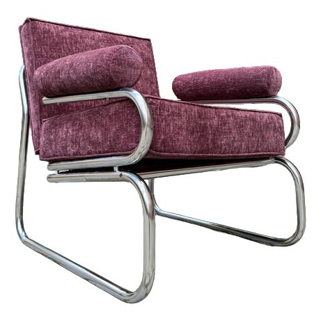 Halina Armchair in Purple Upholstered and Chrome Finish by Hellerau For Sale