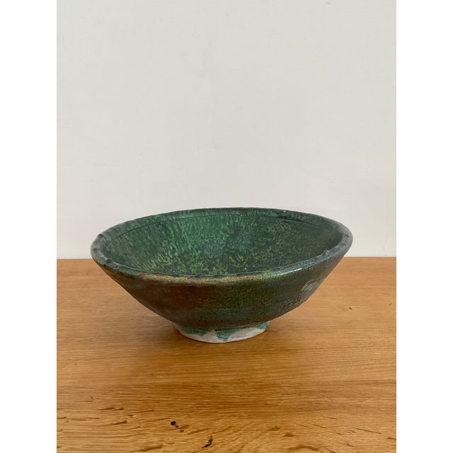 Medium Vintage Moroccan Tamegrout "Zlafa" Glazed Terra Cotta Bowl For Sale In Raleigh - Image 6 of 7