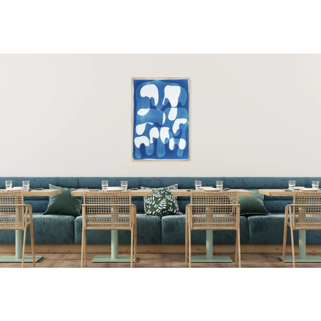 2025, Melting Curves, Abstract Floating Shapes in Blue Tones, MOnotype Cyanotype on Watercolor Paper by Kind of Cyan For Sale In Miami - Image 6 of 8
