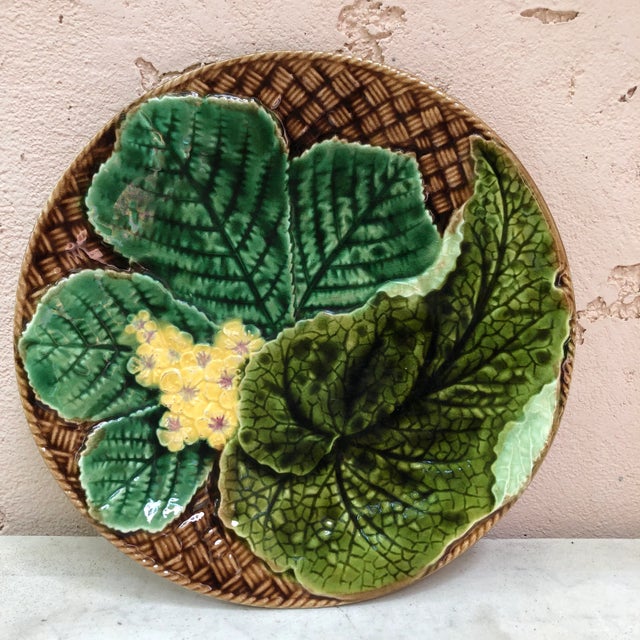 Late 19th Century Majolica Flowers and Leaves Plate Clairefontaine, Circa 1890 For Sale - Image 5 of 5