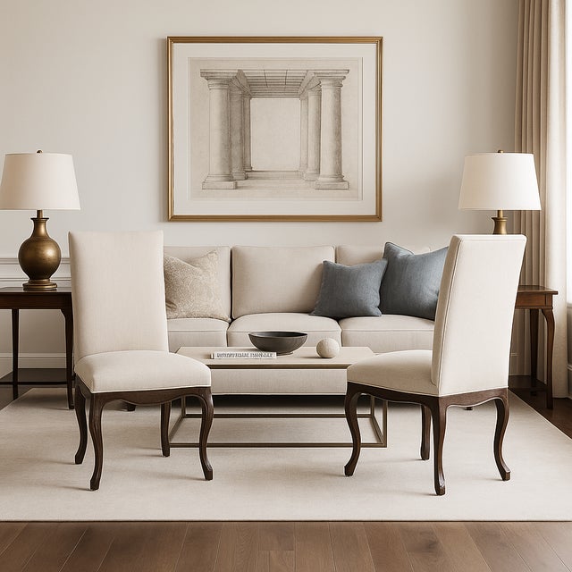 Transitional Pair of Restoration Hardware Linen-Upholstered Side Chairs For Sale - Image 3 of 5