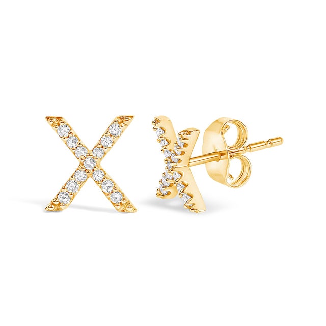 Expertly crafted to symbolize individuality and grace, this exquisite "X" initial stud earring is fashioned from radiant...