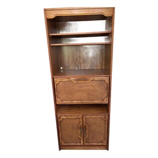 1980s Vintage Brown Faux Bamboo Secretary Bookcase For Sale