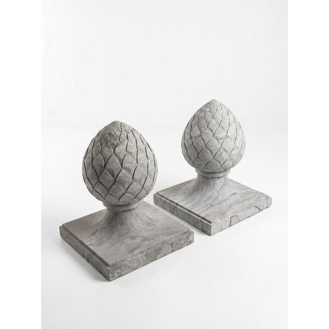 Neoclassical Pair of Vintage Mid-Century Neoclassical Cast Stone Pinecone Finials For Sale - Image 3 of 9