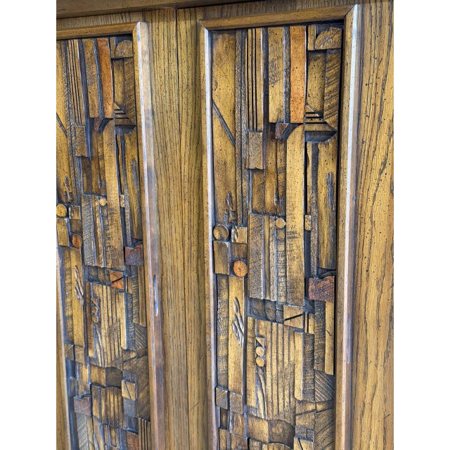Lane Brutalist Armoire Dresser Oak Mid-Century Modern 1970s For Sale - Image 10 of 10