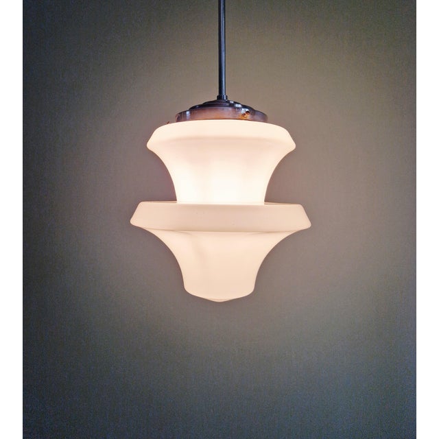 Large Art Deco Pendant Light in White Opaline, 1920s-1930s For Sale - Image 10 of 12