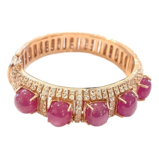 Bochic “Capri” Vintage Multi Ruby & Topaz Bracelet Set In 18K Gold & Silver For Sale
