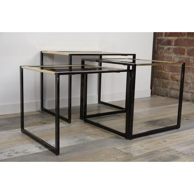 Nesting Tables in Gold-Plated and Black Metal, 1970s, Set of 3 For Sale - Image 4 of 9