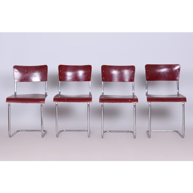 Czech Bauhaus Chrome Dining Table and Chairs attributed to Hynek Gottwald, 1930s, Set of 5 For Sale - Image 4 of 17