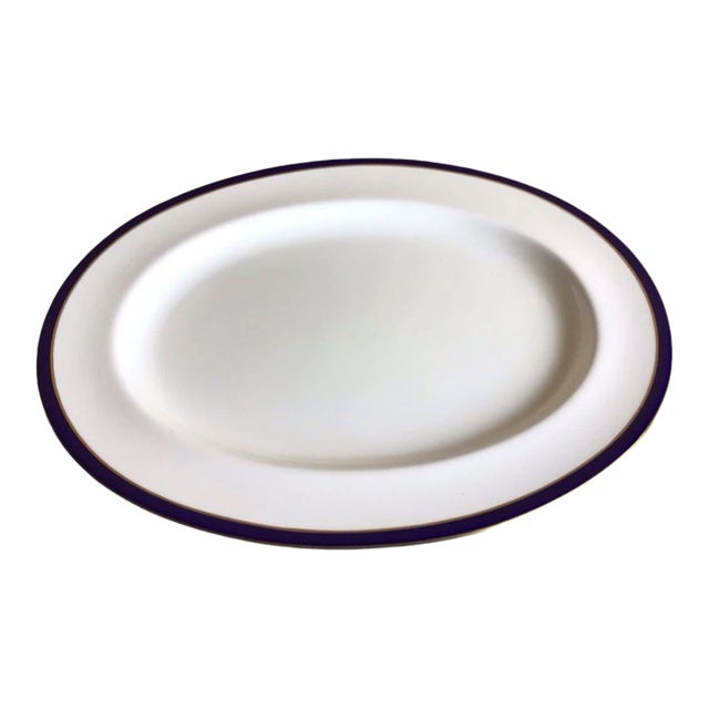 Vintage Spode Consul Cobalt England Bone China Blue Band Gold Rim Oval Platter For Sale