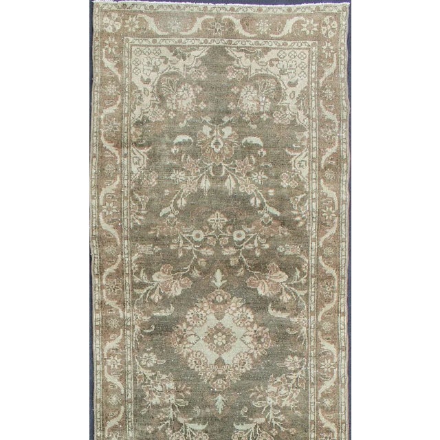 Green Color and Very Long Antique Persian Runner with Floral Medallions Measures: 2'9 x 22'10. 1930's Persian Antique...