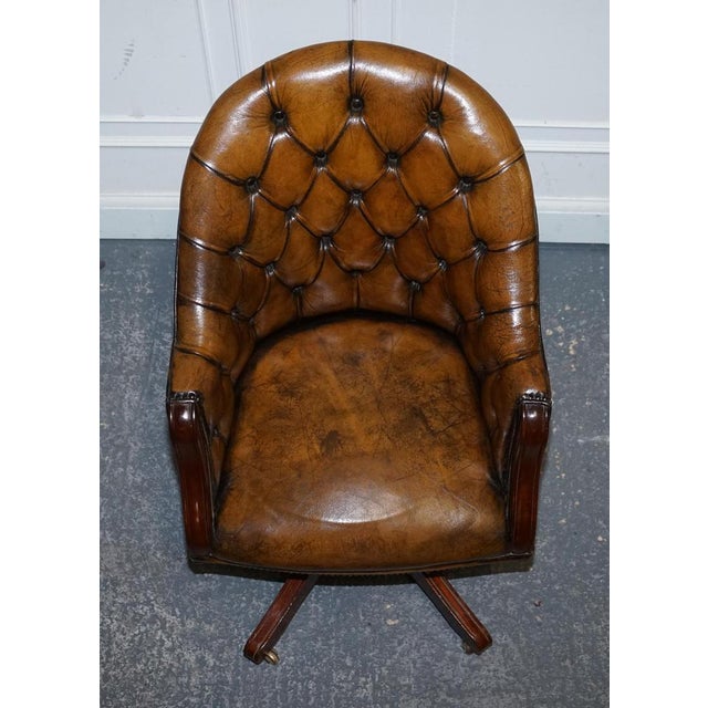 Antique Chesterfield Georgian Style Desk Chair in Hand Dyed Leather For Sale - Image 10 of 16