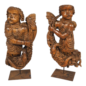 Pair of 17th Century Flemish Putti Sculptures on Contemporary Iron Mounts