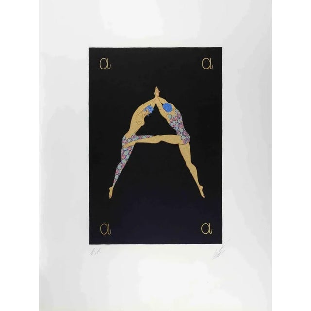 Erté, Letter A, 1976, Lithograph and Screen Print For Sale - Image 4 of 4