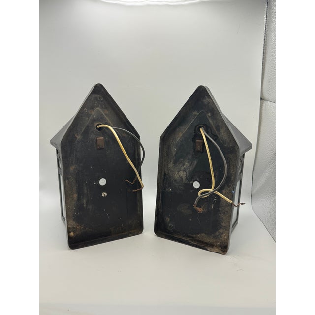 1920s Vintage Arts Crafts Porch Sconces Pair Mid Century Lights Frosted Glass Lamps Cottage Arts and Crafts - a Pair For Sale - Image 5 of 14