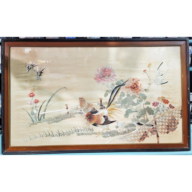 1940-50s Chinese silk embroidery wall art in original frame, lovely pastel tones. Frame finish will be retouched before...