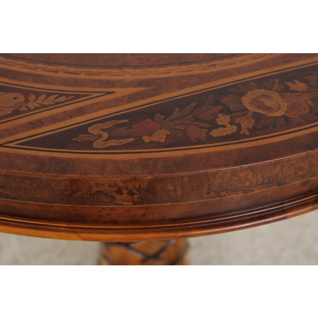 Gorgeous Burl Wood Inlaid Round Accent Table For Sale - Image 11 of 16