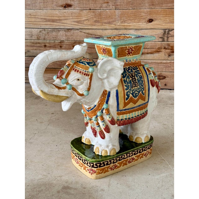 Late 20th Century Vintage Glazed Terracotta Elephant Garden Seat or Side Table For Sale - Image 5 of 11