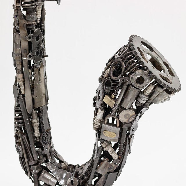 Black Premium Handcrafted Recycled Metal Saxophone Sculpture | 38" | One of a Kind For Sale - Image 8 of 9