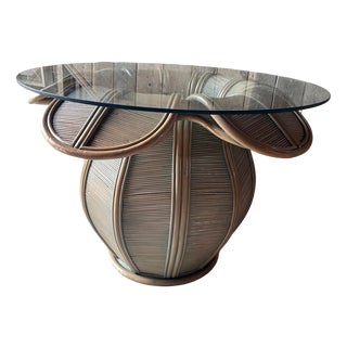 Italian Bamboo Flower Table with Glass Top, 1970s For Sale