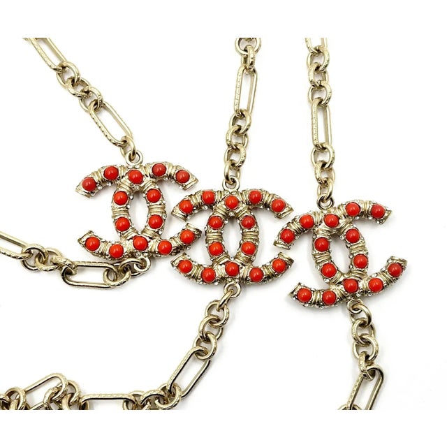 Chanel Chanel Gold CC Red Bead Chain Necklace For Sale - Image 4 of 5