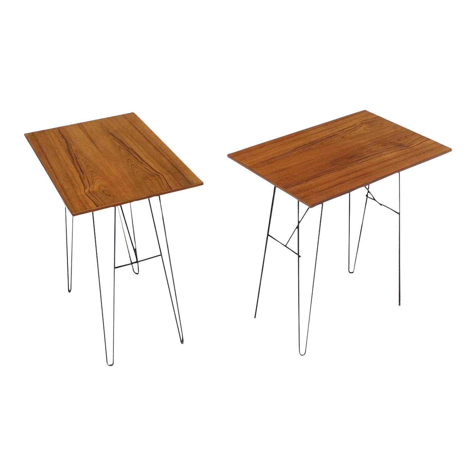 Teak Tops End Side Console Tables Stands Pedestals Tall Wire Legs - A ...