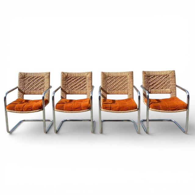 Mid-Century Modern Vintage Chromcraft Chrome and Woven Five-Piece Dining Set, Mid-Century Modern, Mid-Century, Coastal, Glass For Sale - Image 3 of 18