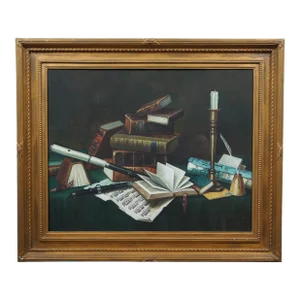 Music & Literature Still Life Oil Painting After William Michael Harnett 38"