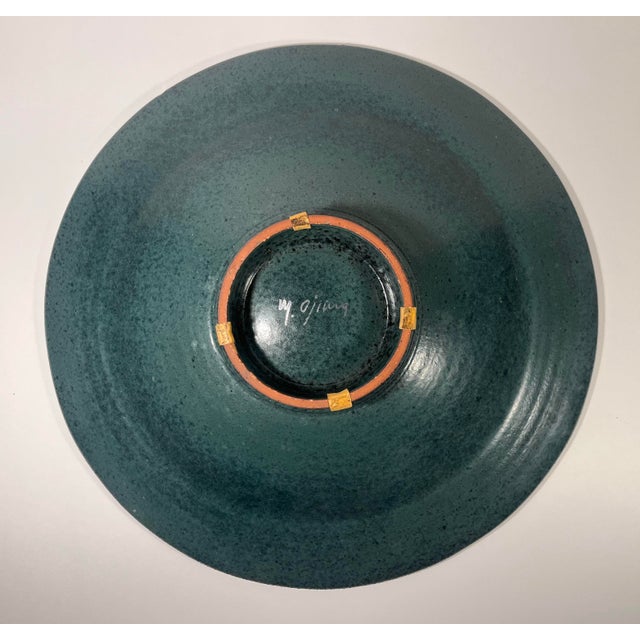 Ceramic Masuo Ojima Ceramic Platter 18” Vintage Studio Pottery Green Lavender Wall Art For Sale - Image 7 of 10