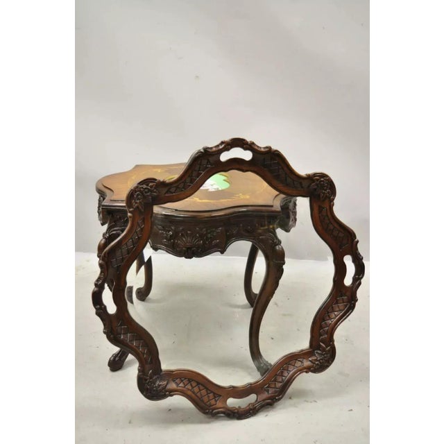 Wood Antique French Louis XV Walnut Coffee Table W/ Angelica Kauffman Porcelain Dish For Sale - Image 7 of 11