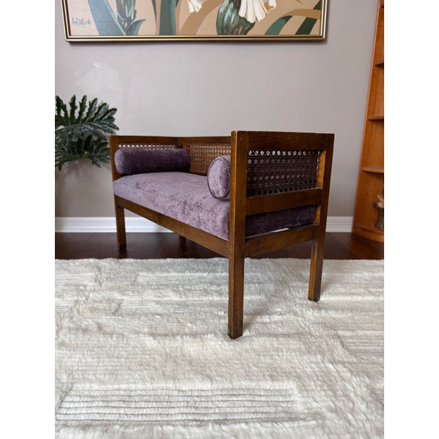 1950s Vintage Mid-Century Modern Cane Back Bench For Sale - Image 9 of 12