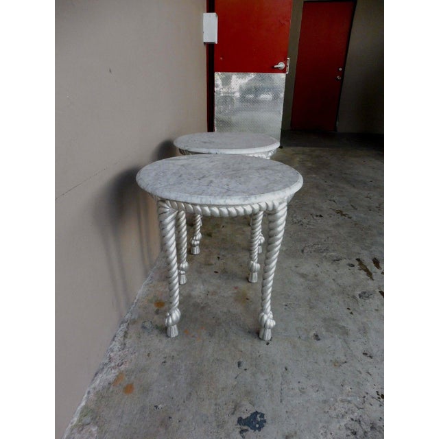 Silver 1970s Vintage Hollywood Regency Style Marble Topped Tables - a Pair For Sale - Image 8 of 9