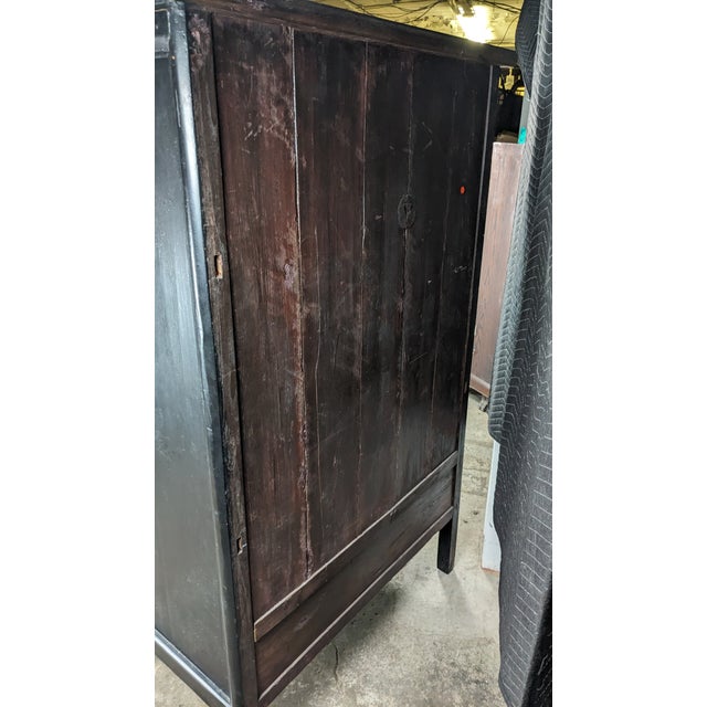 Antique Chinese Qing Dynasty Black Lacquer Elm Wedding Cabinet Armoire Wardrobe For Sale - Image 15 of 15