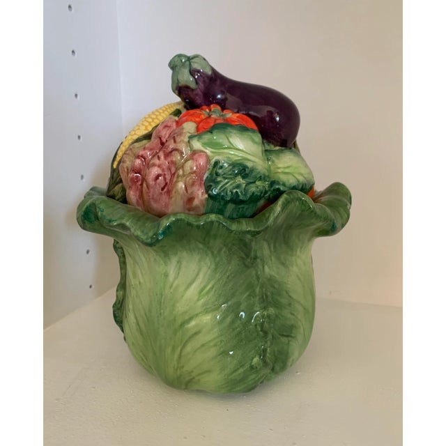 Vintage Majolica Vegetables Canister With Lid For Sale - Image 4 of 5