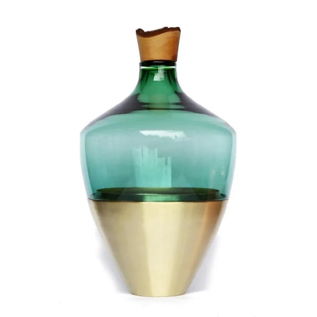Large green blue india vessel ii, pia wüstenberg dimensions: d 30 x h 55 materials: glass, wood, metal available in other...