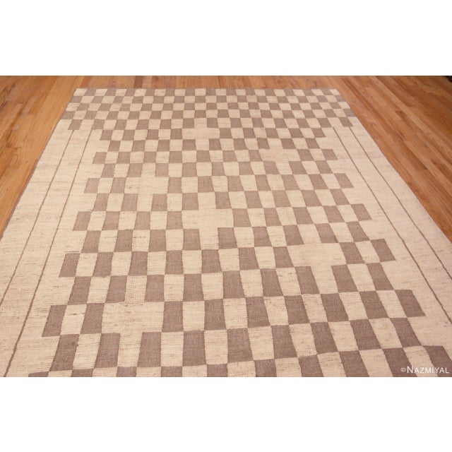 Charming Light Brown Cream Contemporary Checkboard Design Modern Area Rug, Country of origin: Central Asia, Circa date:...