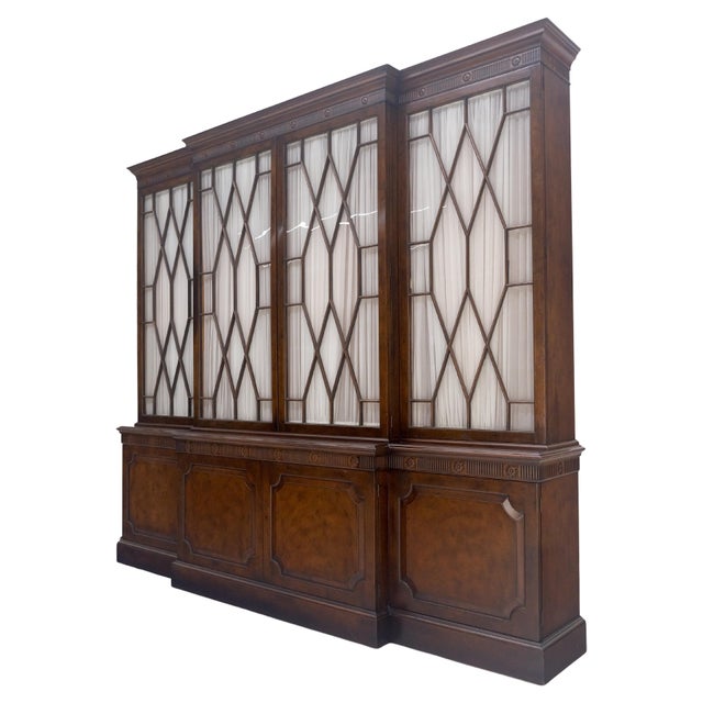 Large 8' Wide Mahogany Two Part individual Glass Panels Breakfront MINT