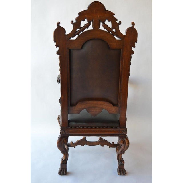 Mid-19th Century Italian Baroque Style Walnut & Leather Throne Chair For Sale - Image 9 of 11