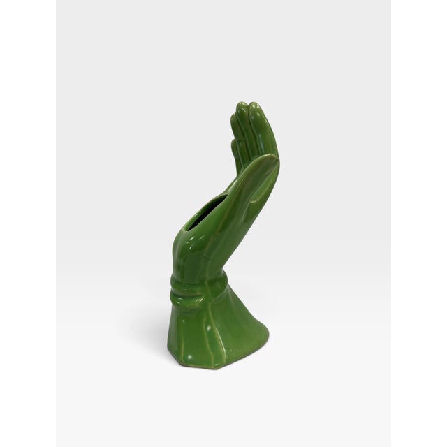 Pop Art Vintage Mid-Century Surrealist Ceramic Hand Vase & Planter - Chartreuse Green For Sale - Image 3 of 6