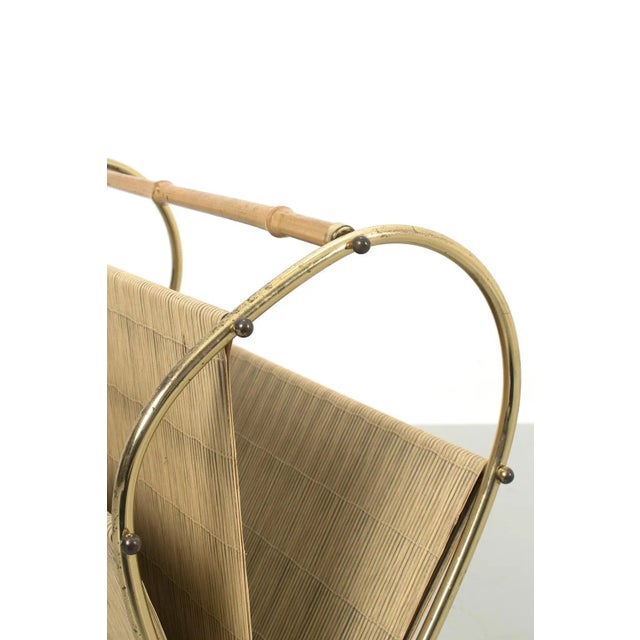 Vintage Magazine Holder in Brass and Bamboo For Sale - Image 5 of 8