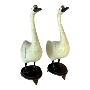 Chinese Hand-Cut Tessellated Bone Veneered Geese, a Pair