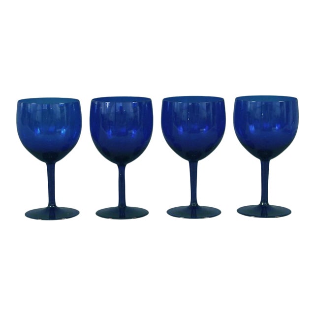 Vintage Stemmed Cobalt Wine or Water Goblets- Set of 4 For Sale