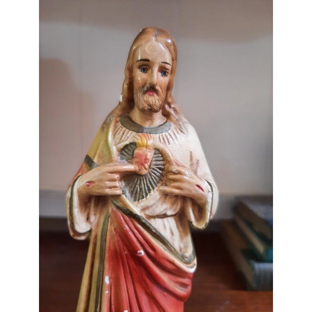 Vintage Religions Icon Early 20th Century Italian Jesus Chalkware Figurine For Sale In Fayetteville, AR - Image 6 of 9