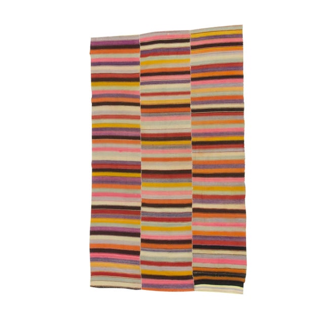 1960s Vintage Colorful Striped Turkish Kilim Rug- 5′1″ × 8′6″ For Sale In Los Angeles - Image 6 of 6