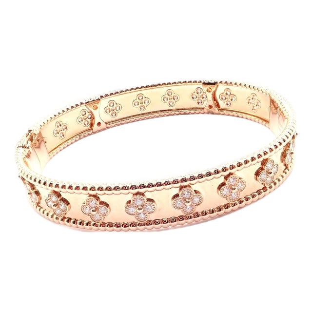 Van Cleef & Arpels Perlee Diamond Clover Rose Gold Bangle Bracelet For Sale