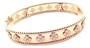 Van Cleef & Arpels Perlee Diamond Clover Rose Gold Bangle Bracelet