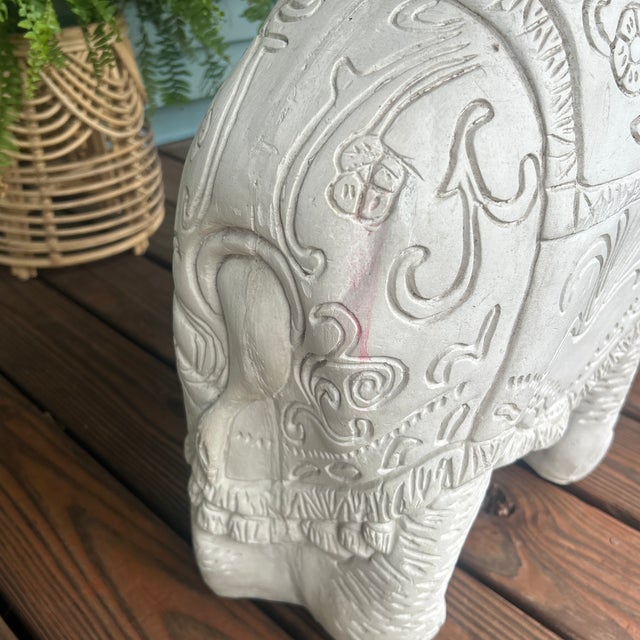 Alabaster Vintage Mexican Cast Concrete Folk Art Elephant Table With Glass Top For Sale - Image 8 of 12
